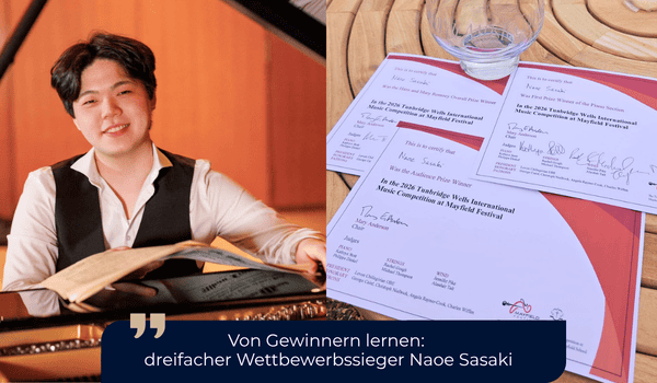 Bild: Dreifacher Preisgewinner Naoe Sasaki mit drei Urkunden